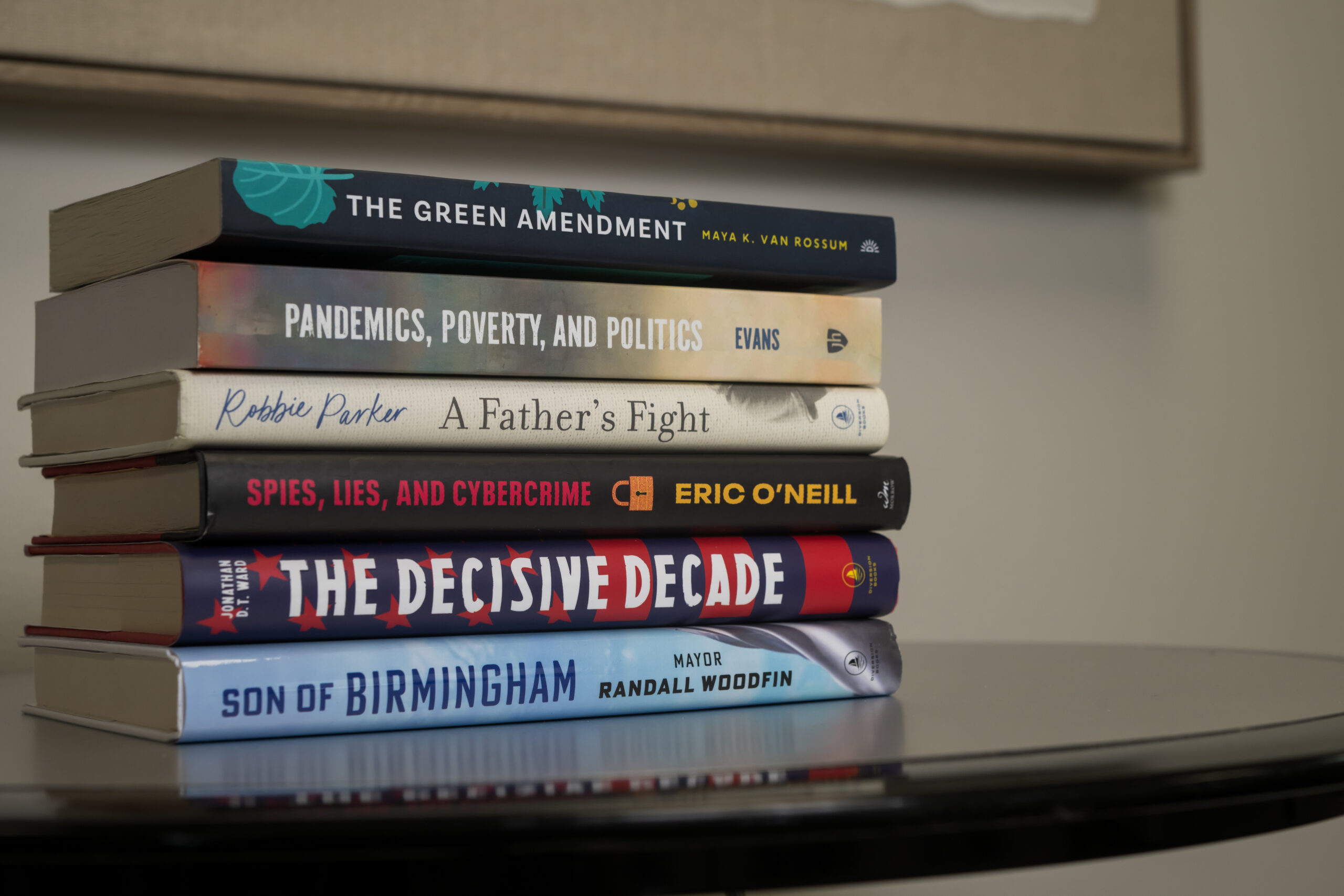 stack of books on public affairs